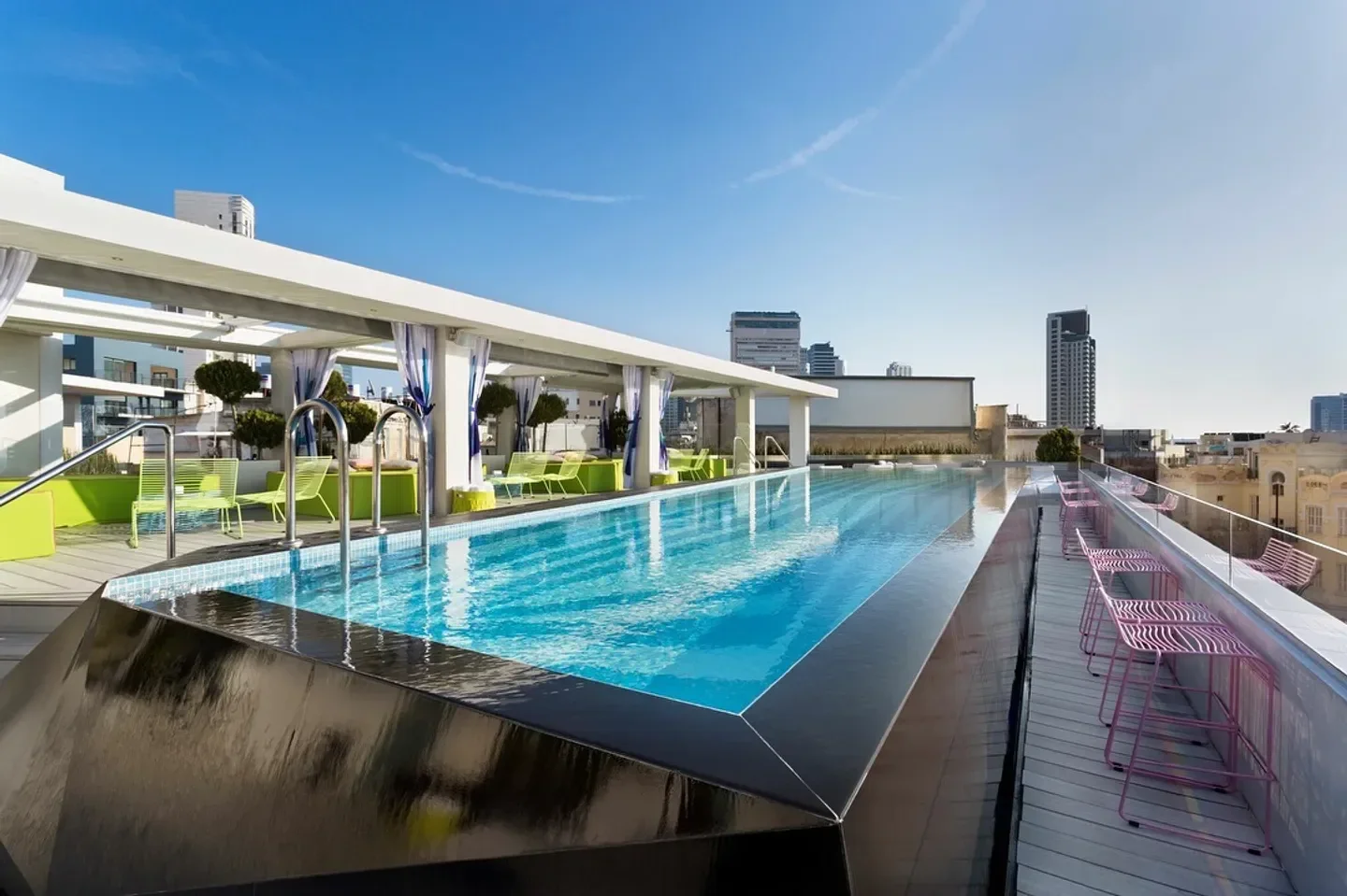 Rooftop pool at Rooftop at the Brown in Tel Aviv, with city views and lounge seating