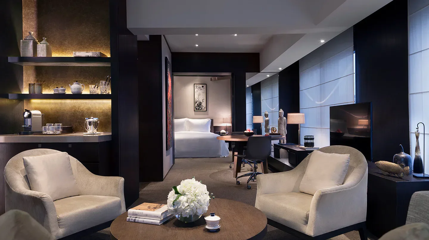 Elegant suite interior at Rosewood Beijing hotel in Beijing, with stylish furnishings