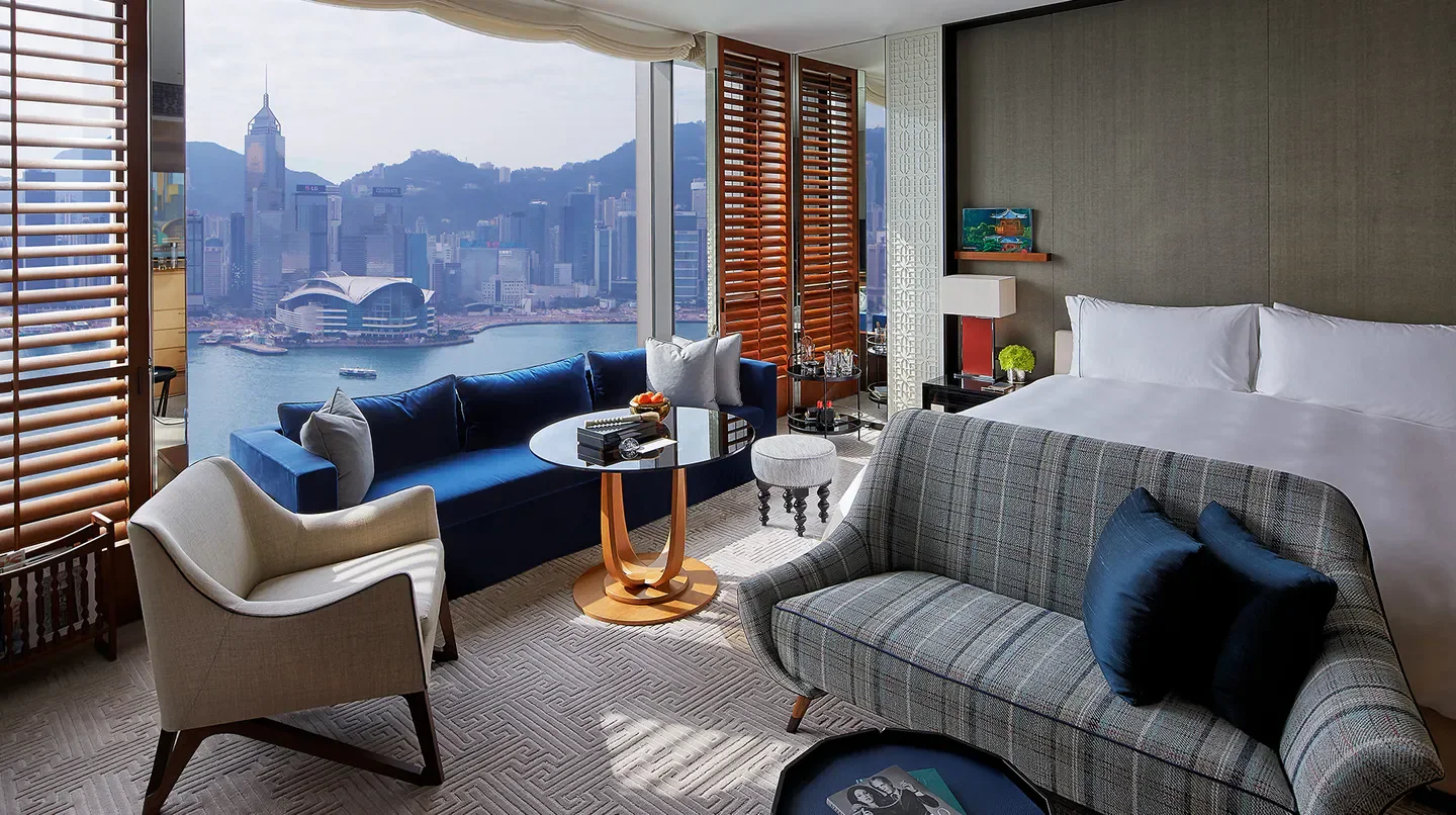 Rosewood Hong Kong hotel room with stunning harbor views in Hong Kong.