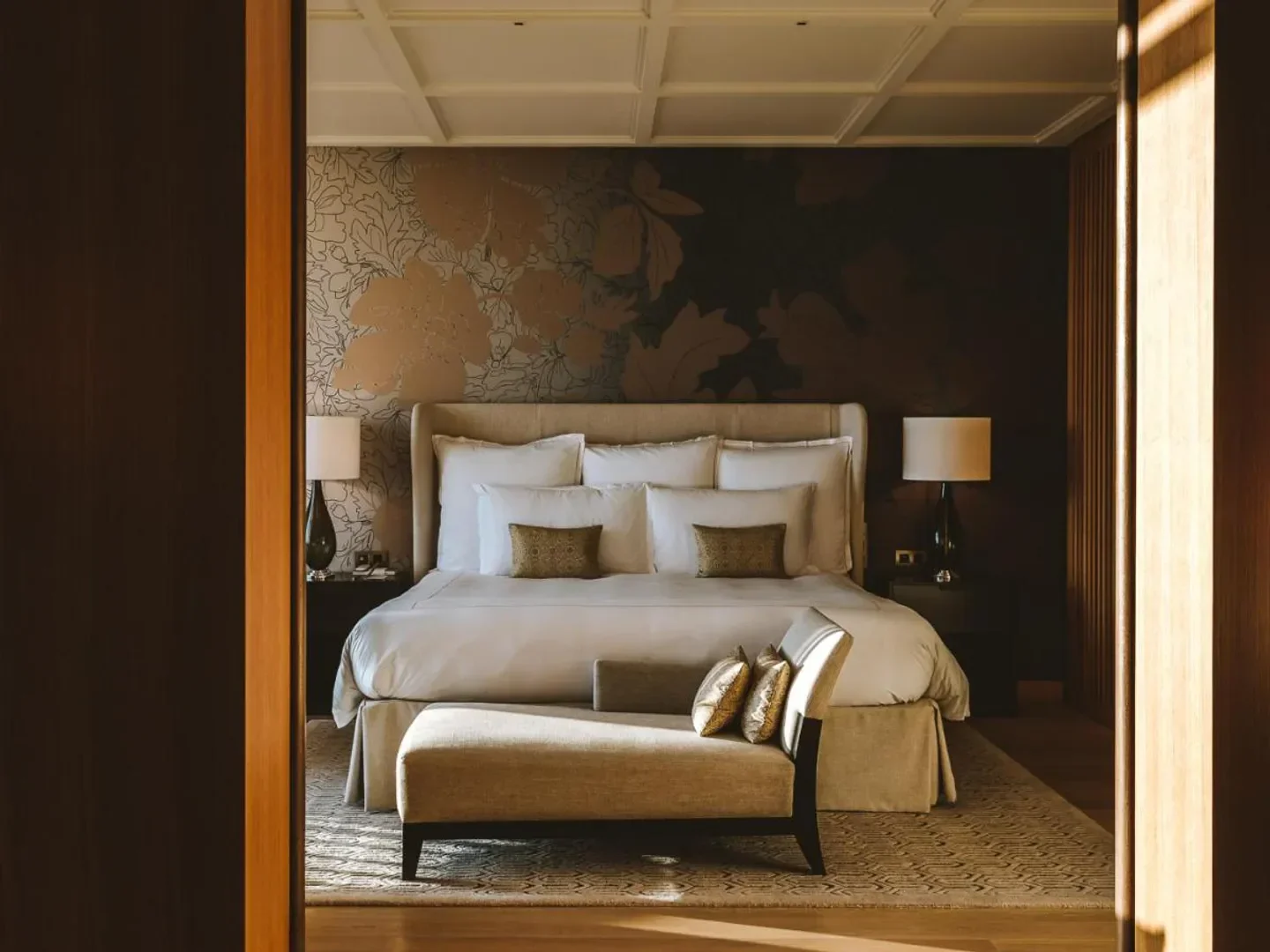 Elegant bedroom interior at the Royal Champagne Hotel & Spa in Paris, France.