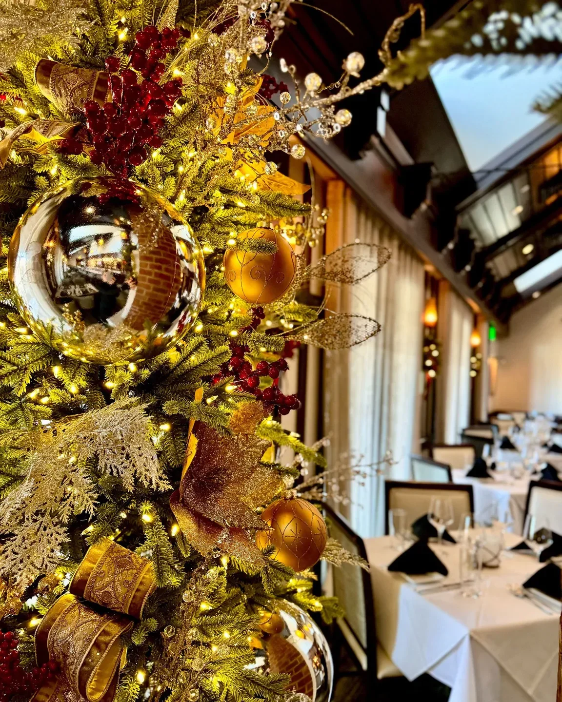 Festive Christmas tree at Ruth's Chris Steak House - Asheville, decorated for the holidays in Asheville.