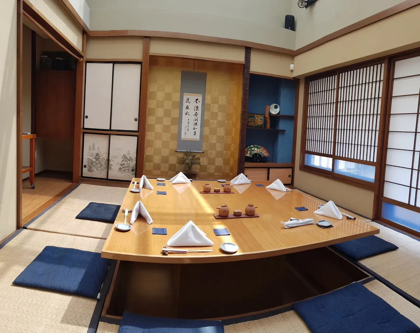 Interior of Ryo Gastronomia in Sao Paulo, featuring traditional Japanese dining setting.