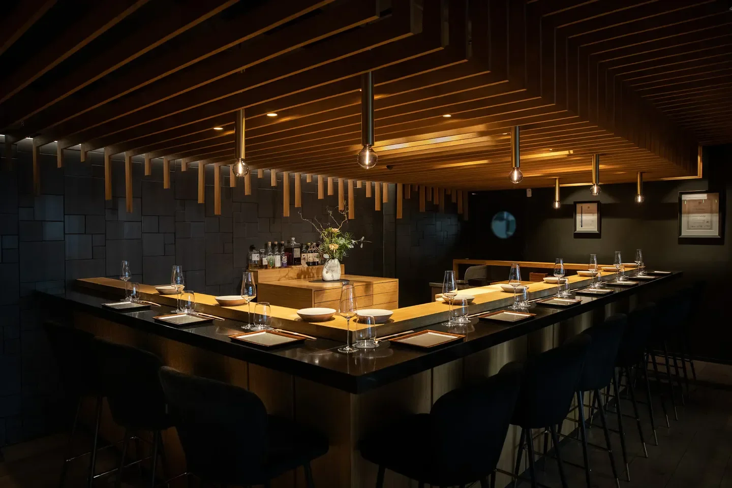 Interior view of Sabi Omakase Oslo restaurant in Oslo, featuring a sushi bar setting