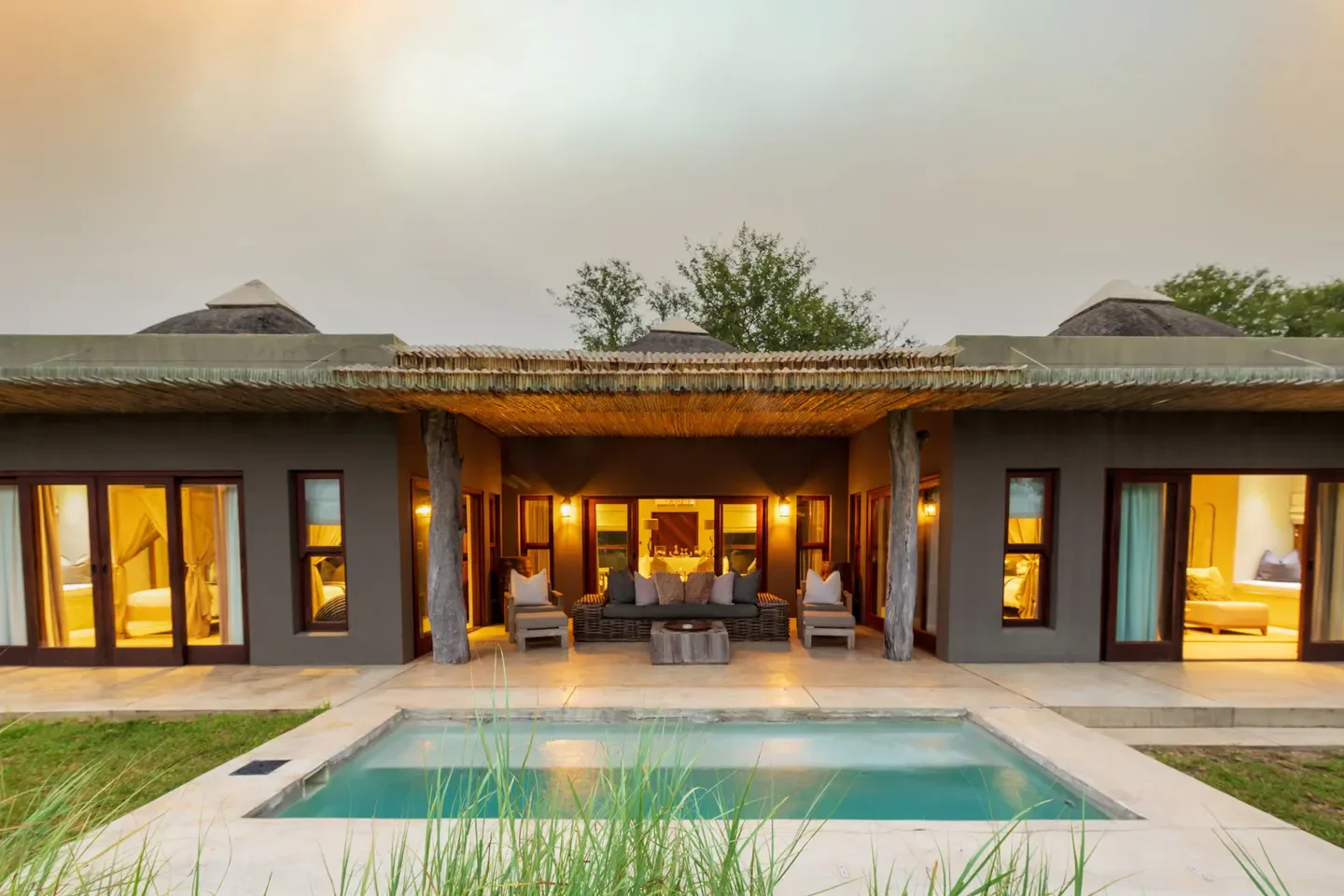 Restaurant exterior and pool at Sabi Sabi Private Game Reserve near Johannesburg