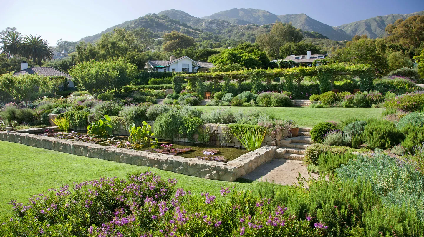 Beautiful garden landscape at San Ysidro Ranch in Santa Barbara, California.