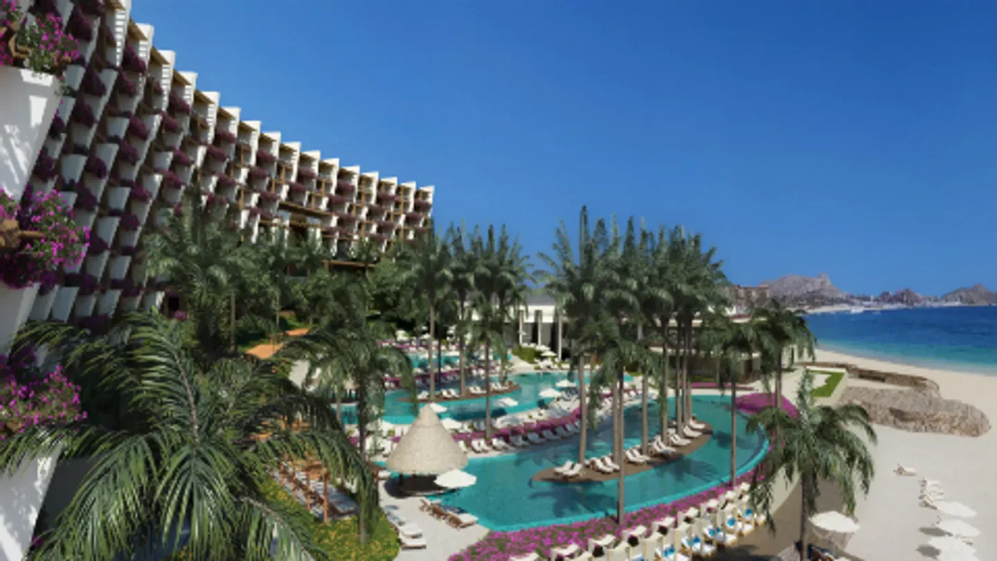 Stunning exterior of SE Spa at Grand Velas Los Cabos with pool and beach views in Los Cabos