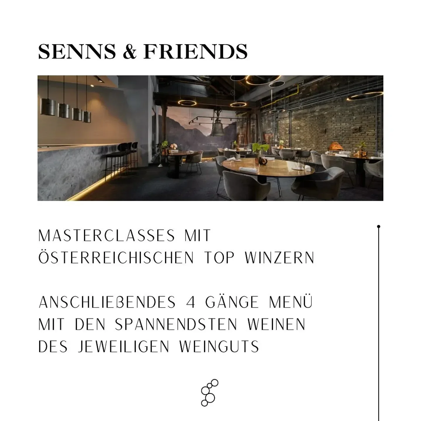 SENNS.Restaurant in Salzburg: modern interior with stylish bar and dining area.