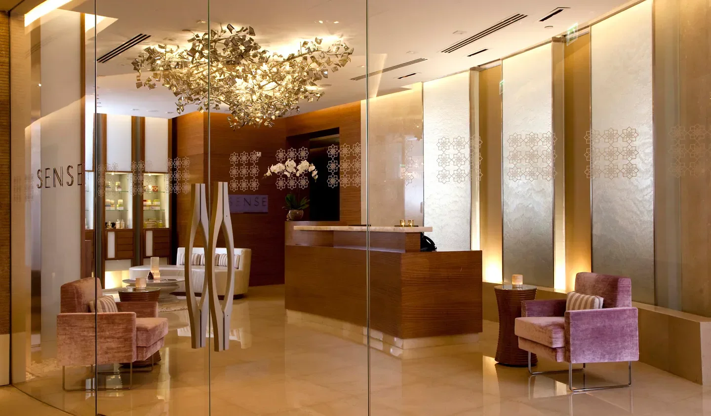 Reception area at Sense, A Rosewood Spa at Abu Dhabi, spa interior