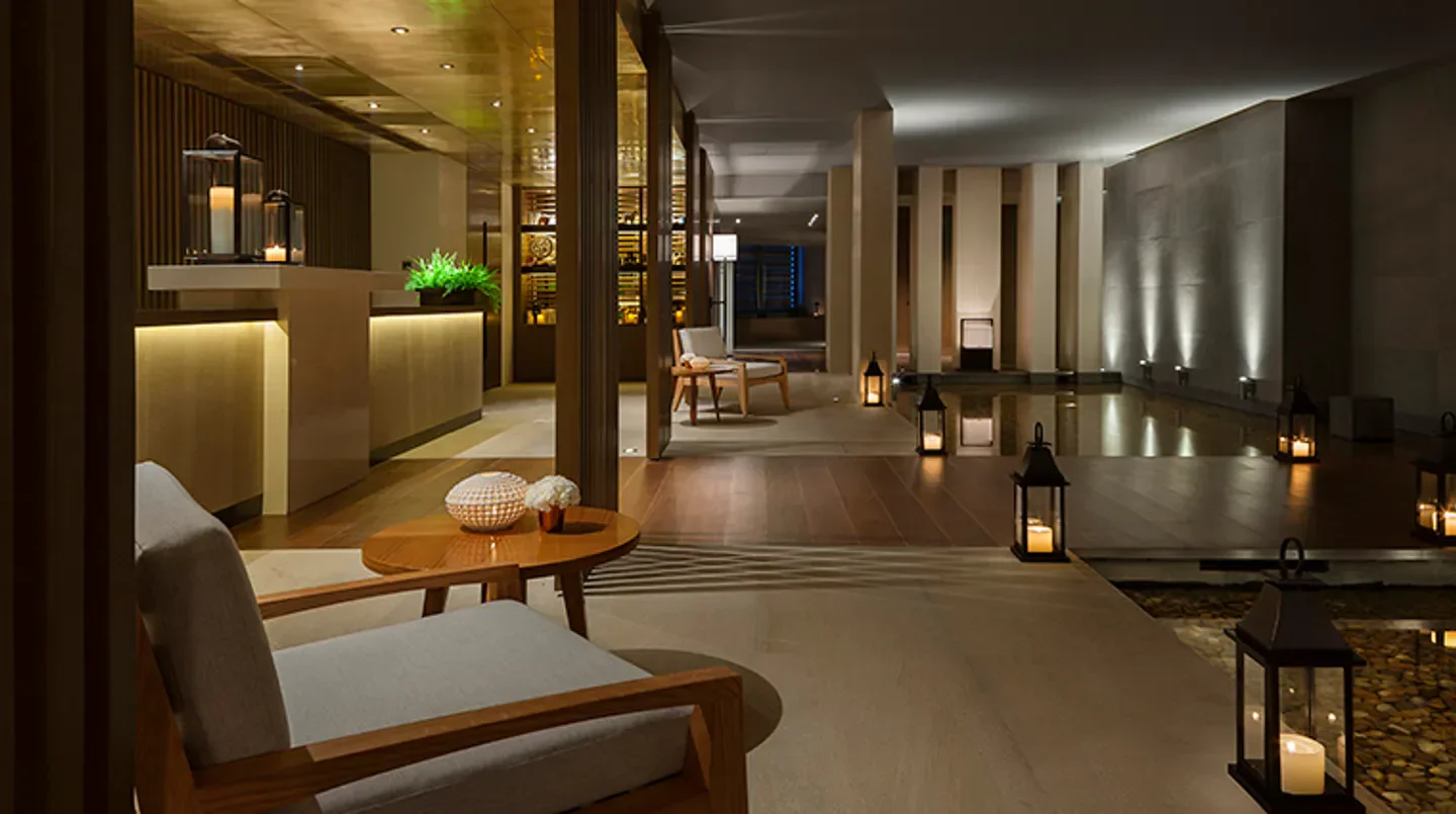 Interior of Sense, A Rosewood Spa at Beijing with lanterns and seating areas