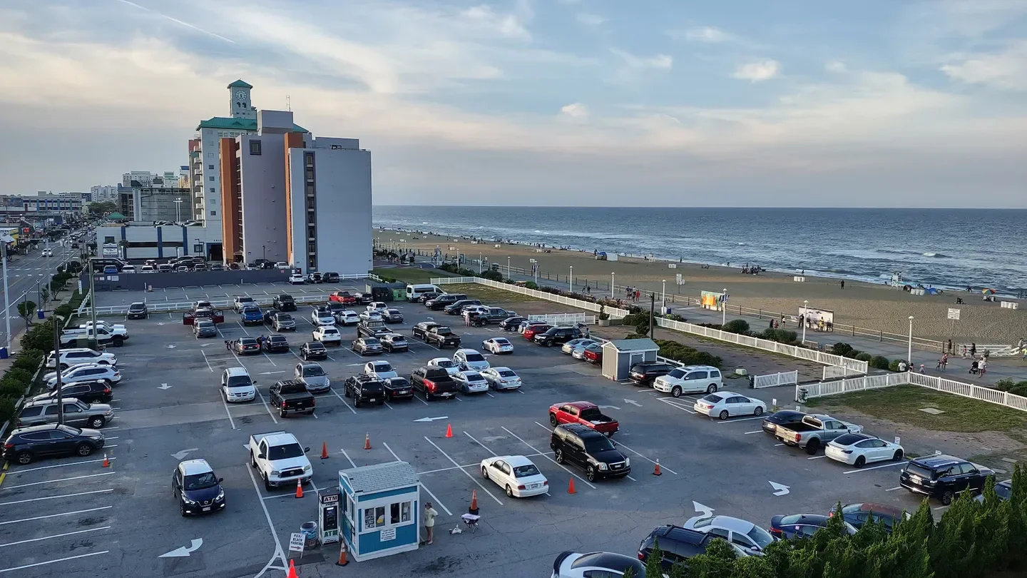Parking lot near Serrano Spa in Virginia Beach with beach and ocean views.