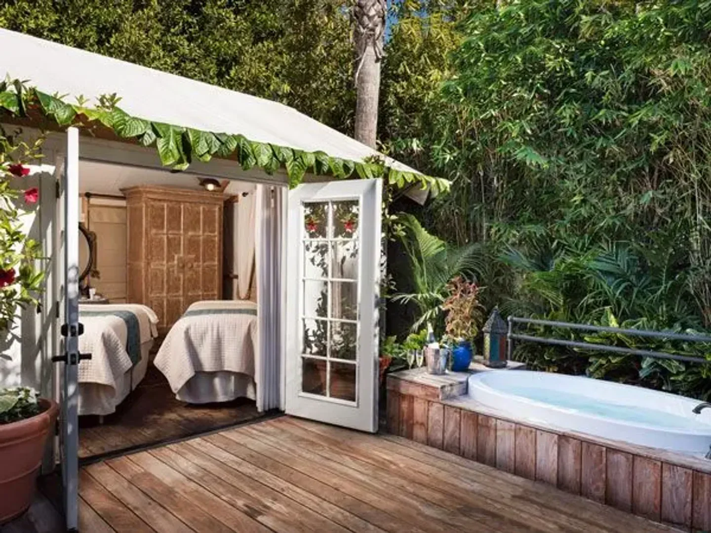 Outdoor spa treatment room and jacuzzi at Spa Estancia in San Diego, California