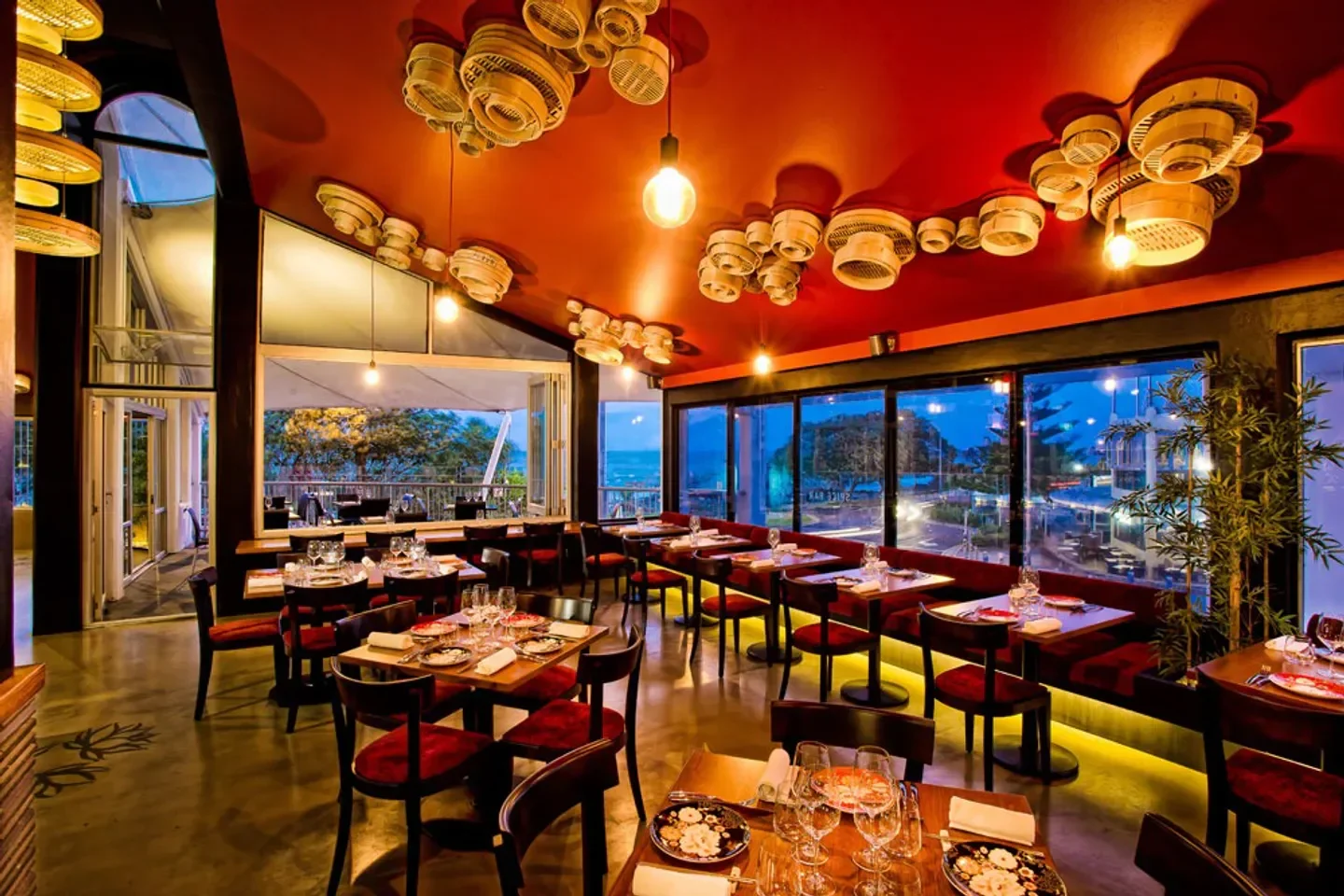 Interior of Spice Bar Restaurant on the Sunshine Coast, with ocean views and stylish decor.