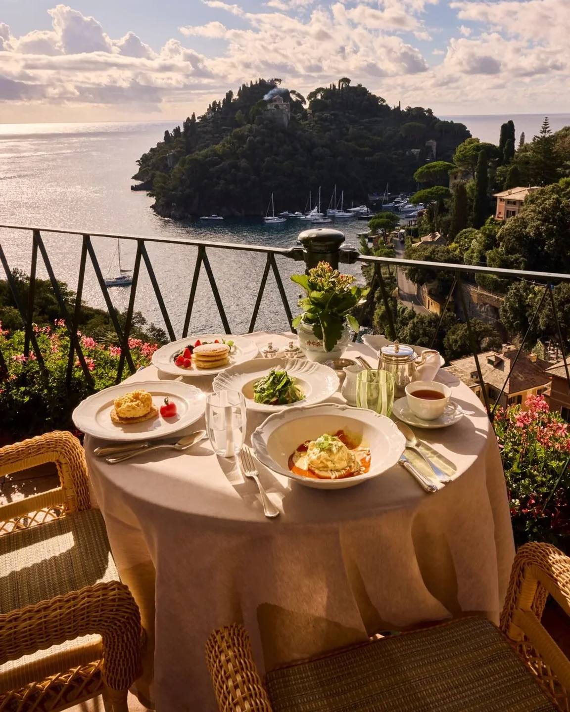 Splendido Grill restaurant in Italian Riviera offers a delightful breakfast with a stunning sea view.