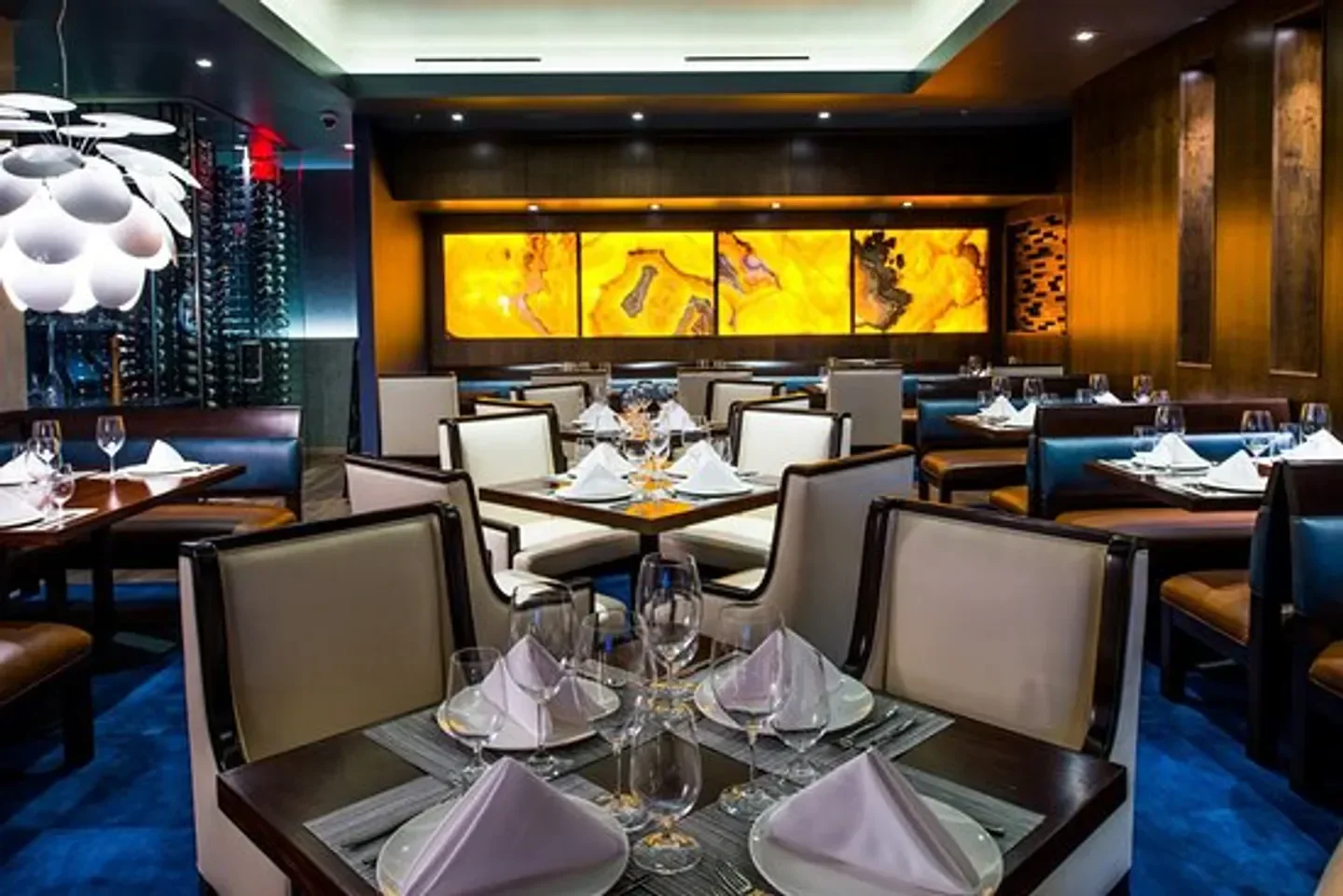 Elegant interior dining at Stake Chophouse & Bar in San Diego, ready for guests.