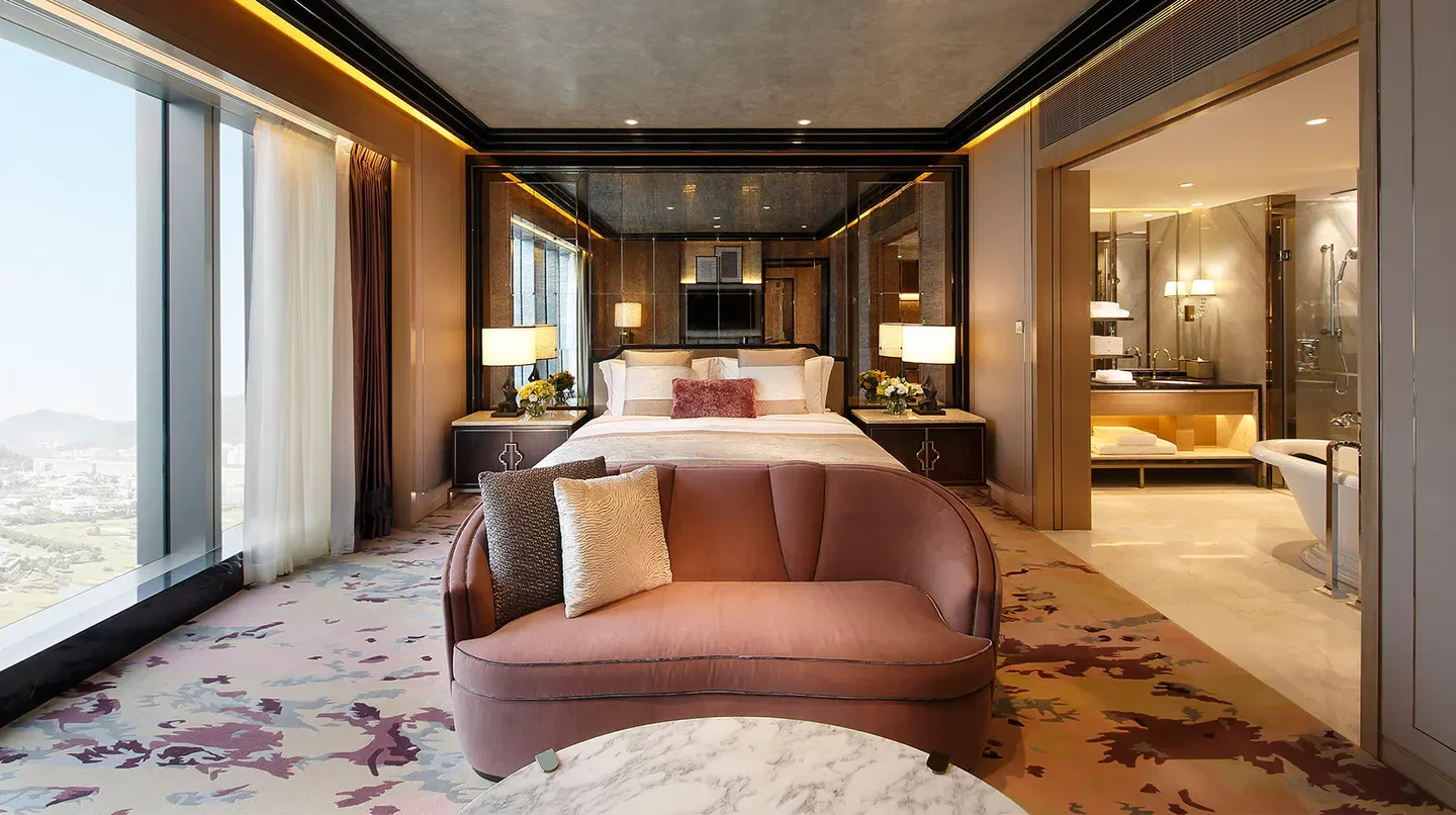 Luxury bedroom at Star Tower at Studio City Macau, featuring city views in Macau.