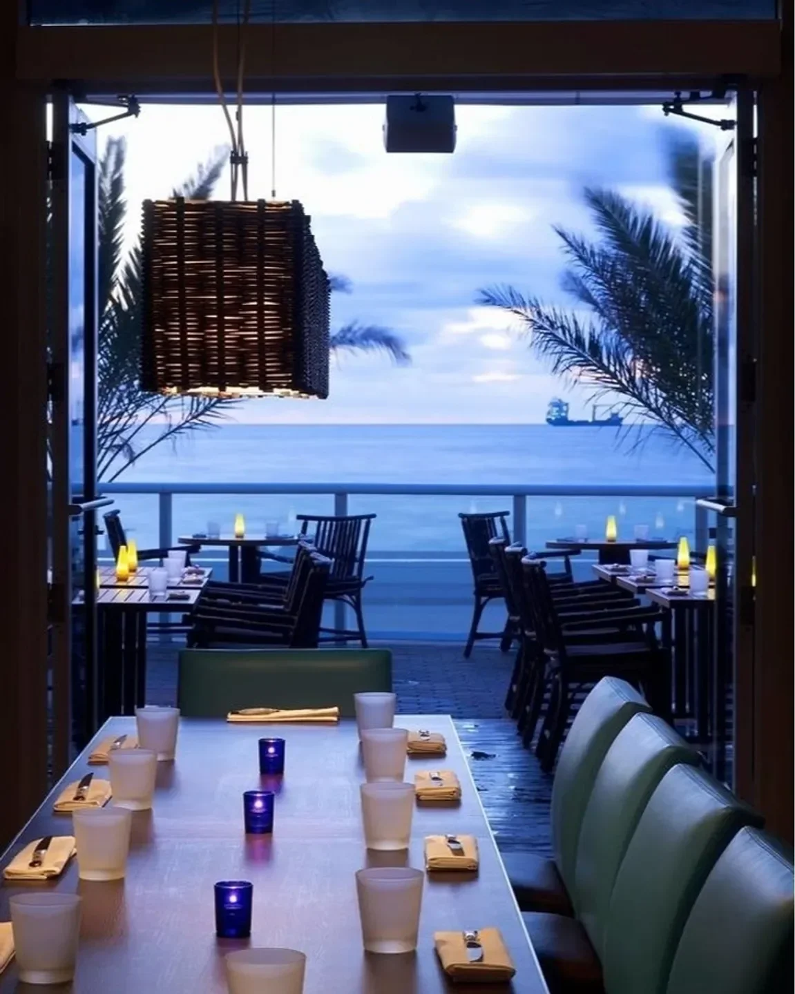 Dining with ocean view at Steak 954 in Fort Lauderdale with elegant interior