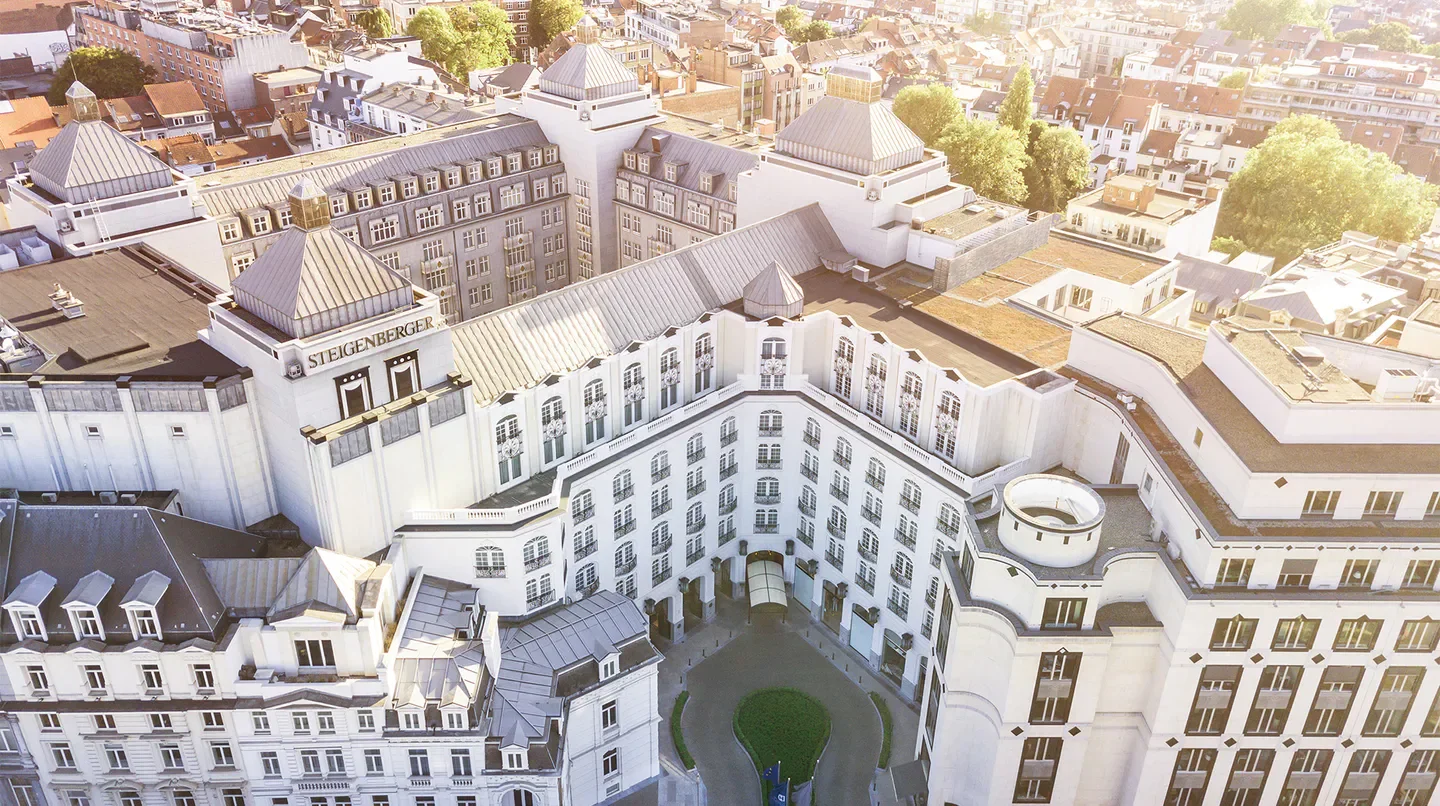 Aerial view of the Steigenberger Wiltcher's hotel in Brussels, showcasing architecture.