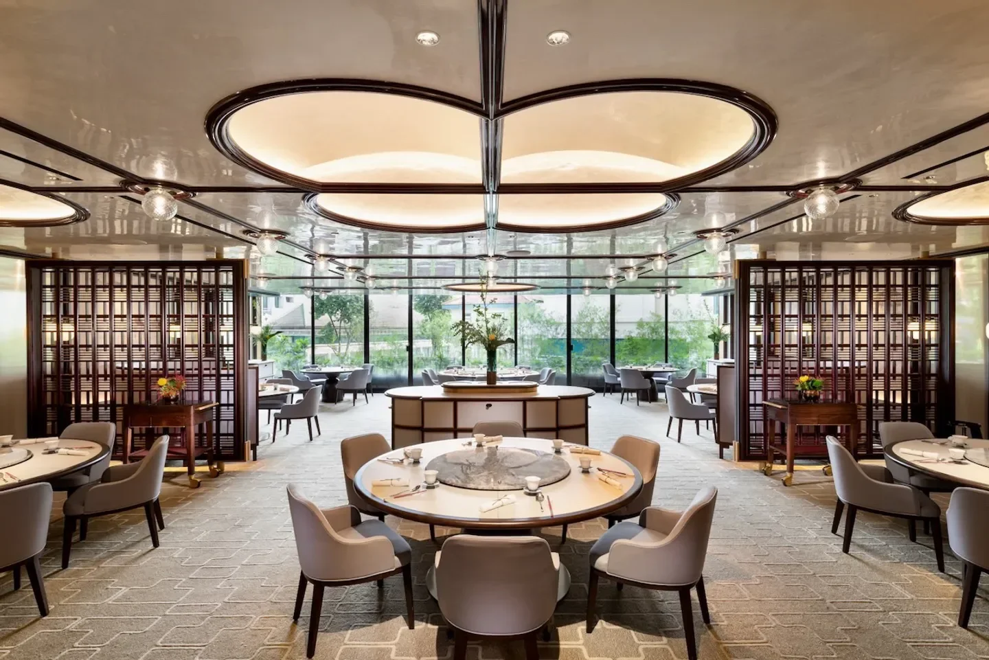 Elegant dining room interior at Summer Palace restaurant in Singapore.