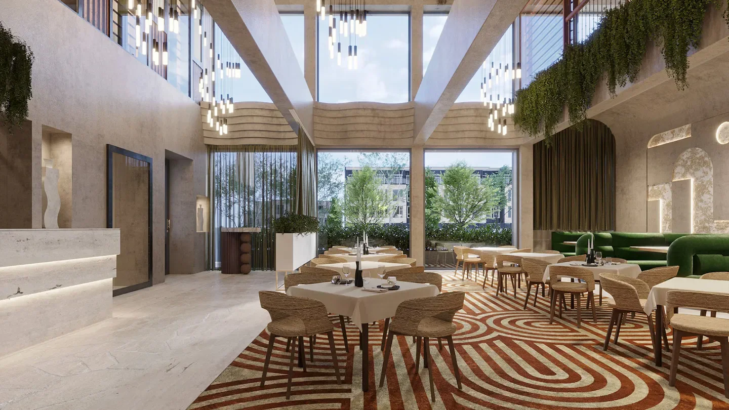 Interior dining at TAMA restaurant in Brisbane, showcasing stylish decor and design.