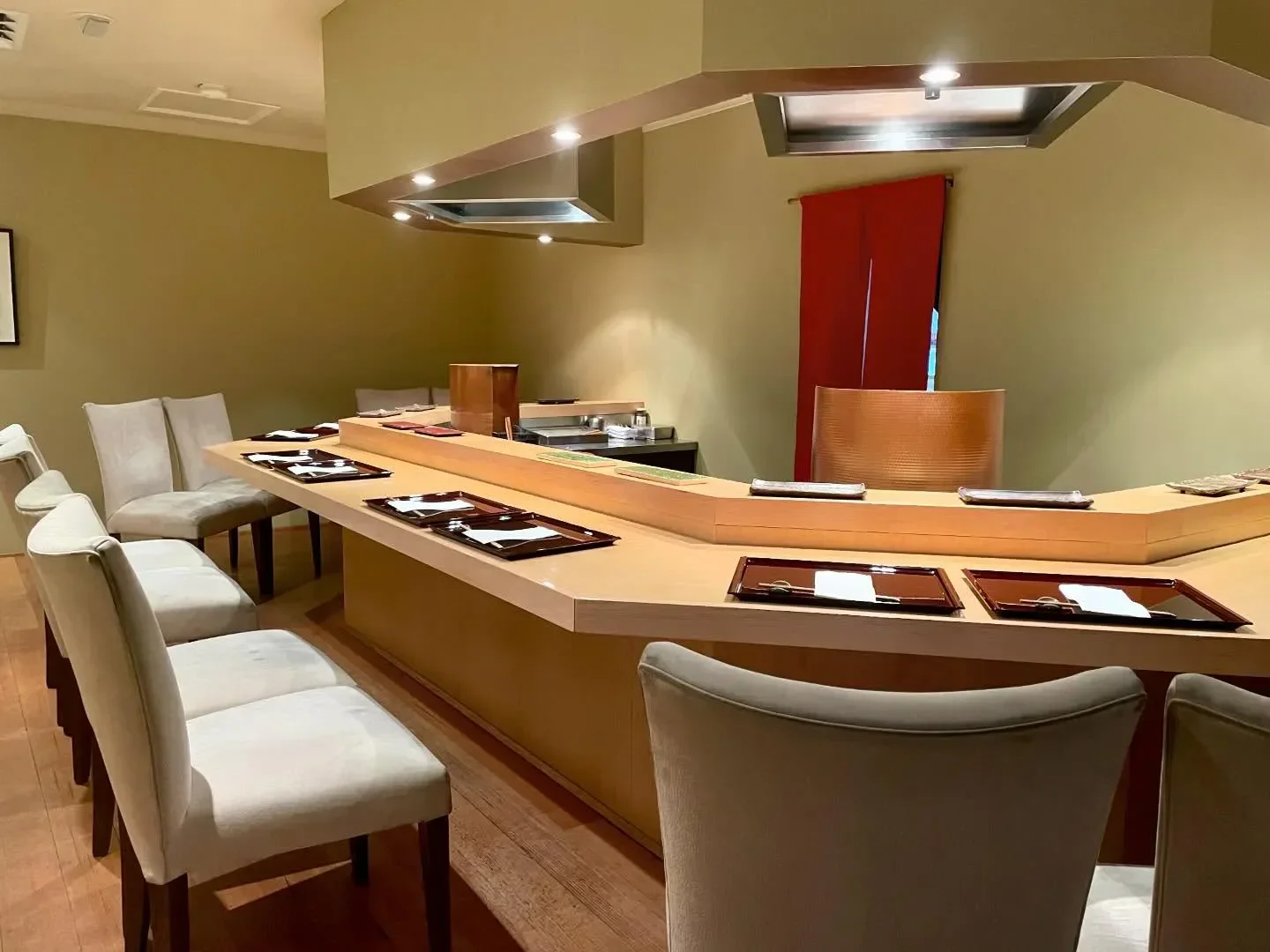 Interior of Tempura Hajime in Melbourne, featuring counter seating and minimalist decor.