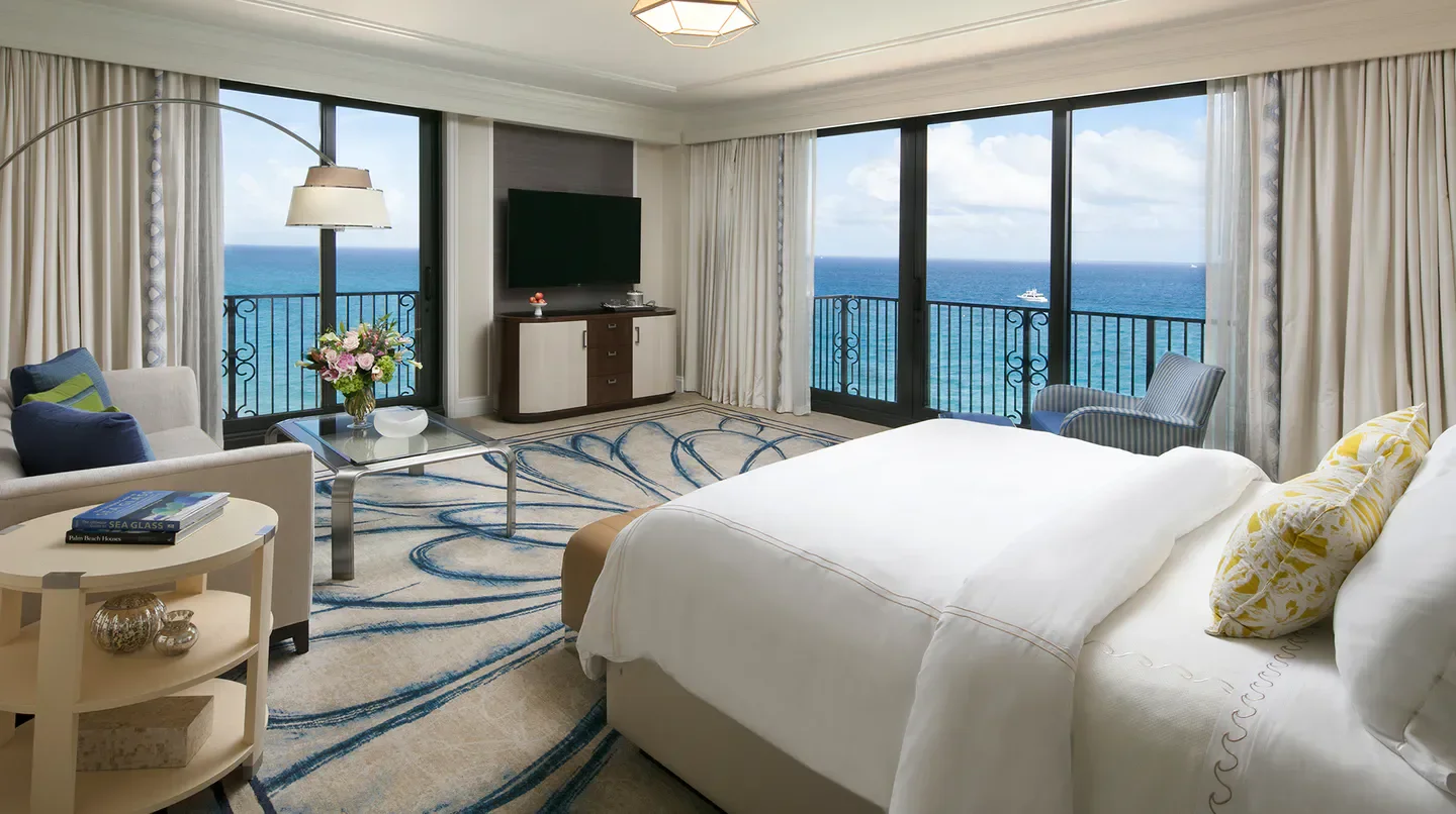Ocean view bedroom at The Breakers Palm Beach hotel in Palm Beach, Florida