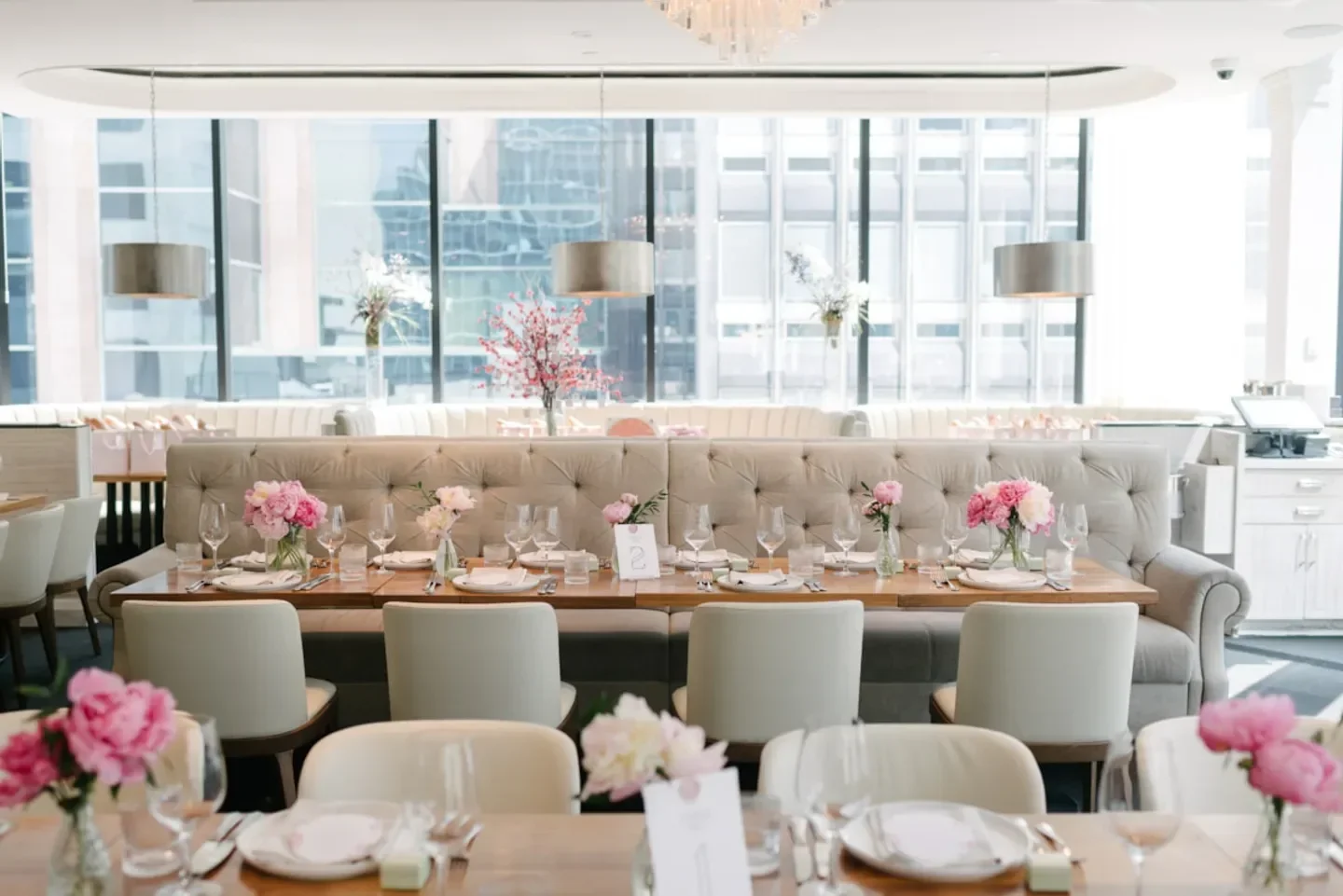 Elegant dining table at The Chase restaurant in Toronto, set for a special occasion.