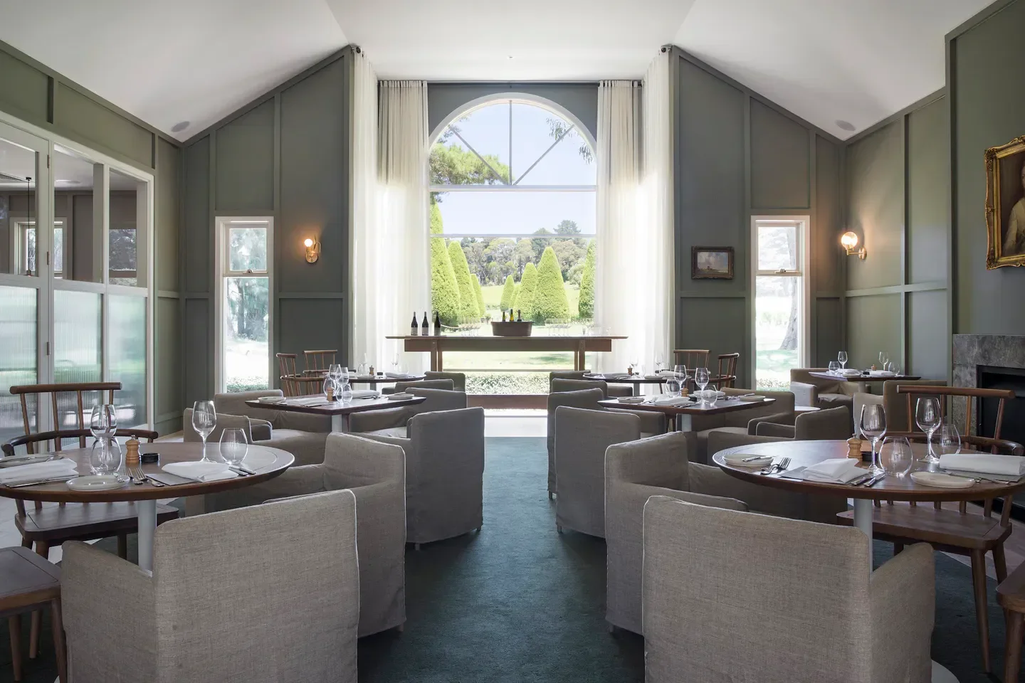 Dining room interior at The Dining Room at Lancemore, Mornington Peninsula with a garden view