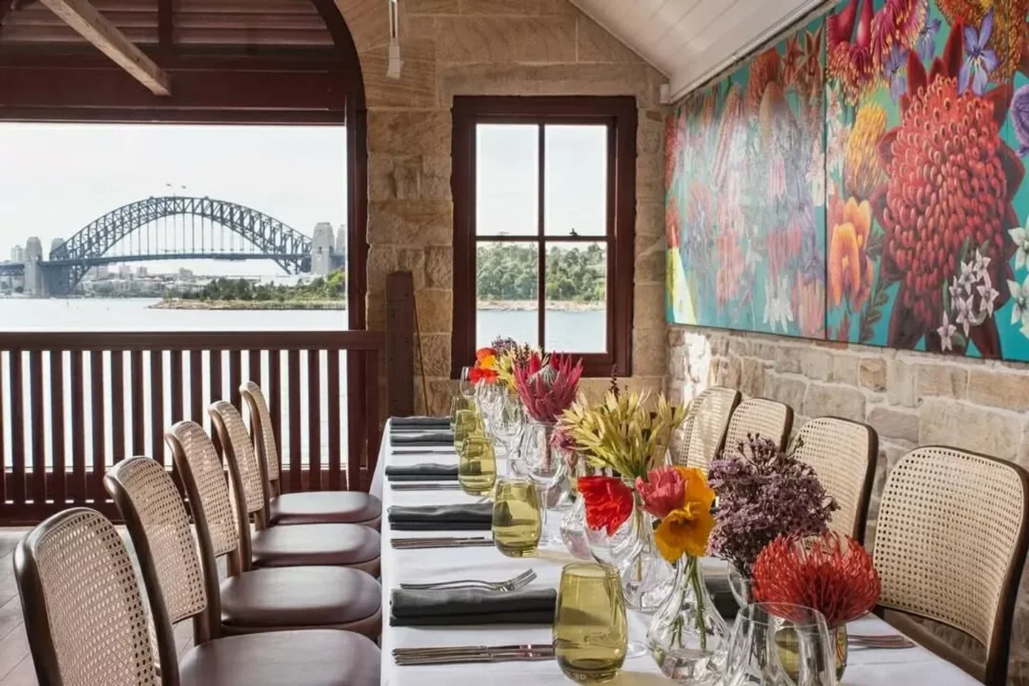 Elegant dining at The Fenwick, Sydney, with a view of the Sydney Harbour Bridge.