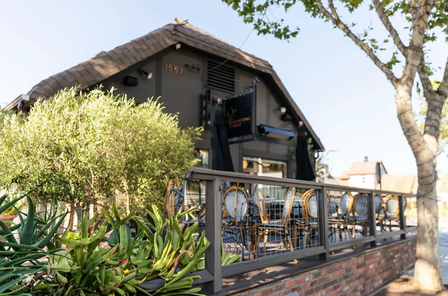 Exterior of The Gathering Table restaurant in Santa Ynez Valley with outdoor seating.