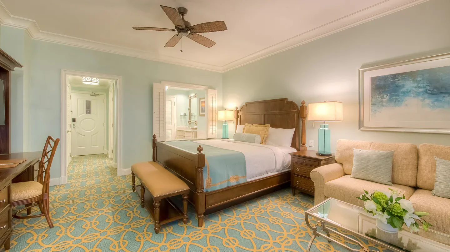 Cozy bedroom at The Henderson Beach Resort in Tampa, Florida, featuring luxury decor.