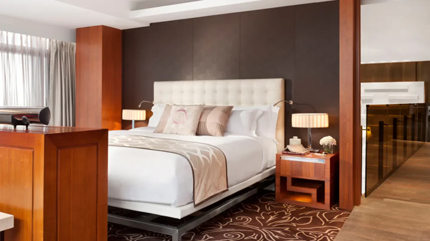 Cozy bedroom at The Langham, Shanghai, Xintiandi. A luxurious stay in Shanghai.