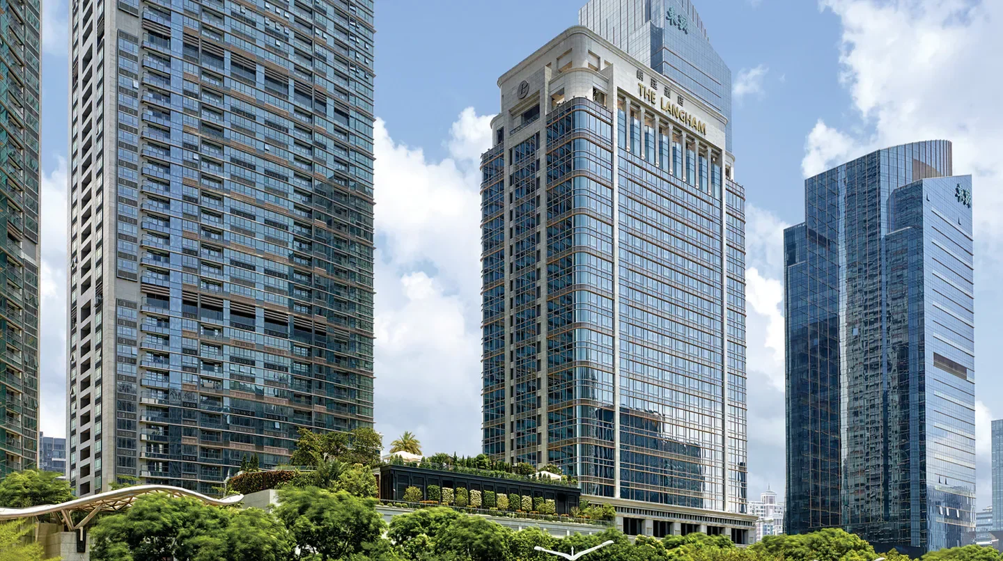 Exterior view of The Langham, Shenzhen's modern architecture in Shenzhen, China.