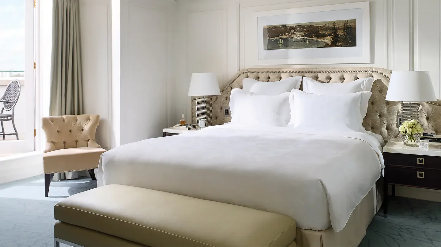 Elegant bedroom at The Langham, Sydney. Luxurious stay in Sydney with beautiful design.