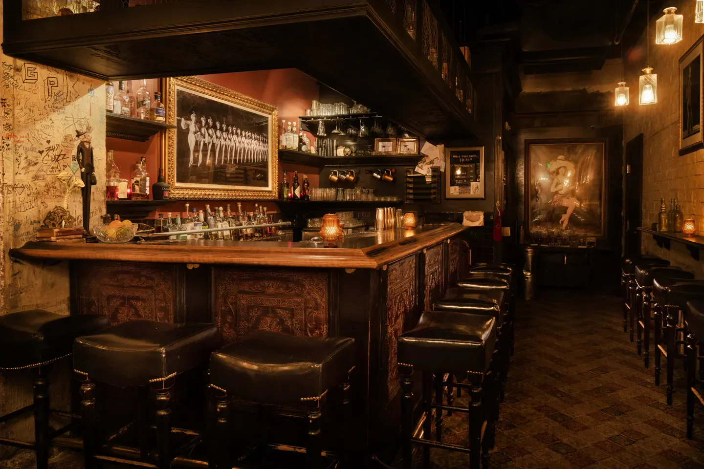 Interior of The Laundry Room bar in Las Vegas, featuring vintage decor and seating.