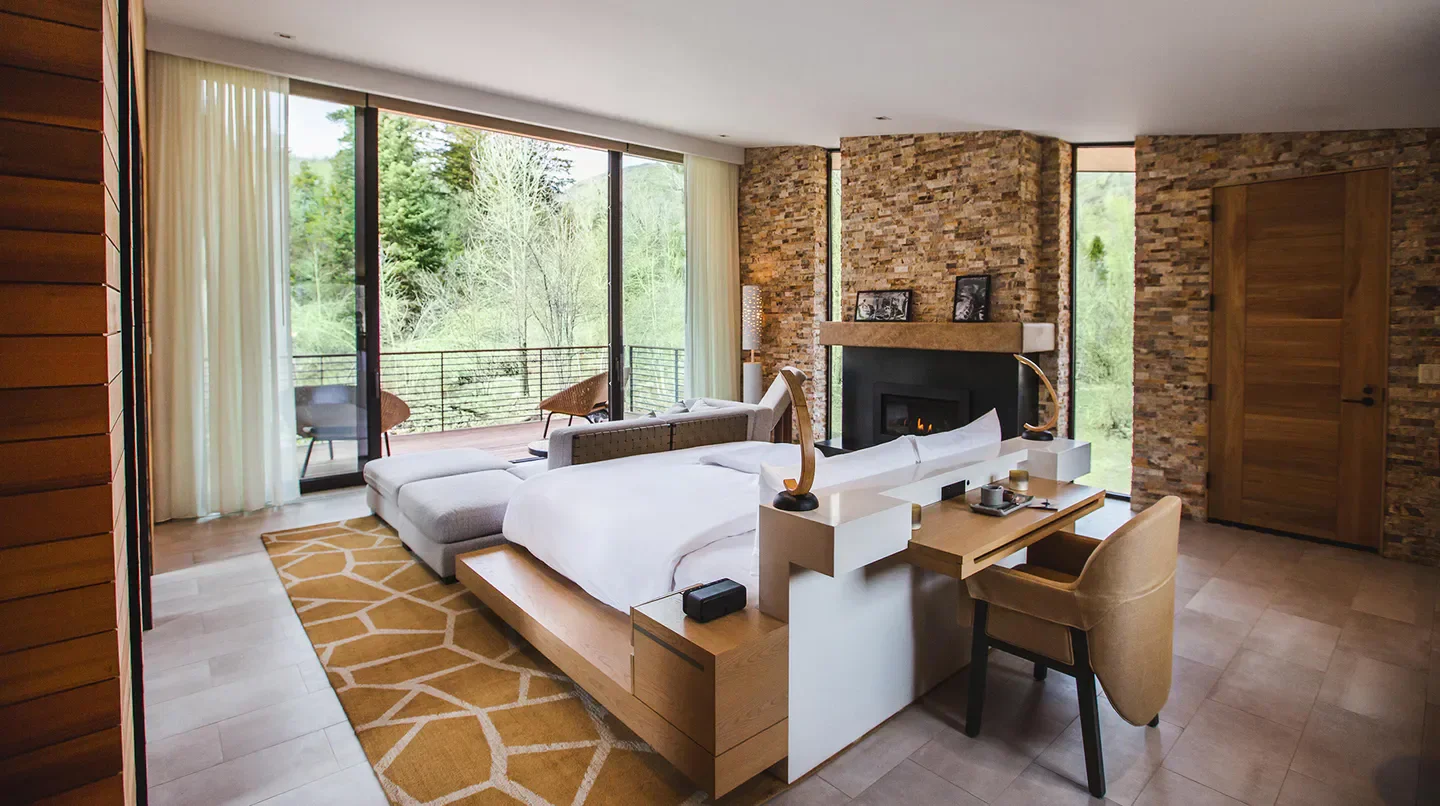 Luxury bedroom at The Lodge at Blue Sky, Auberge Resorts Collection, in Park City