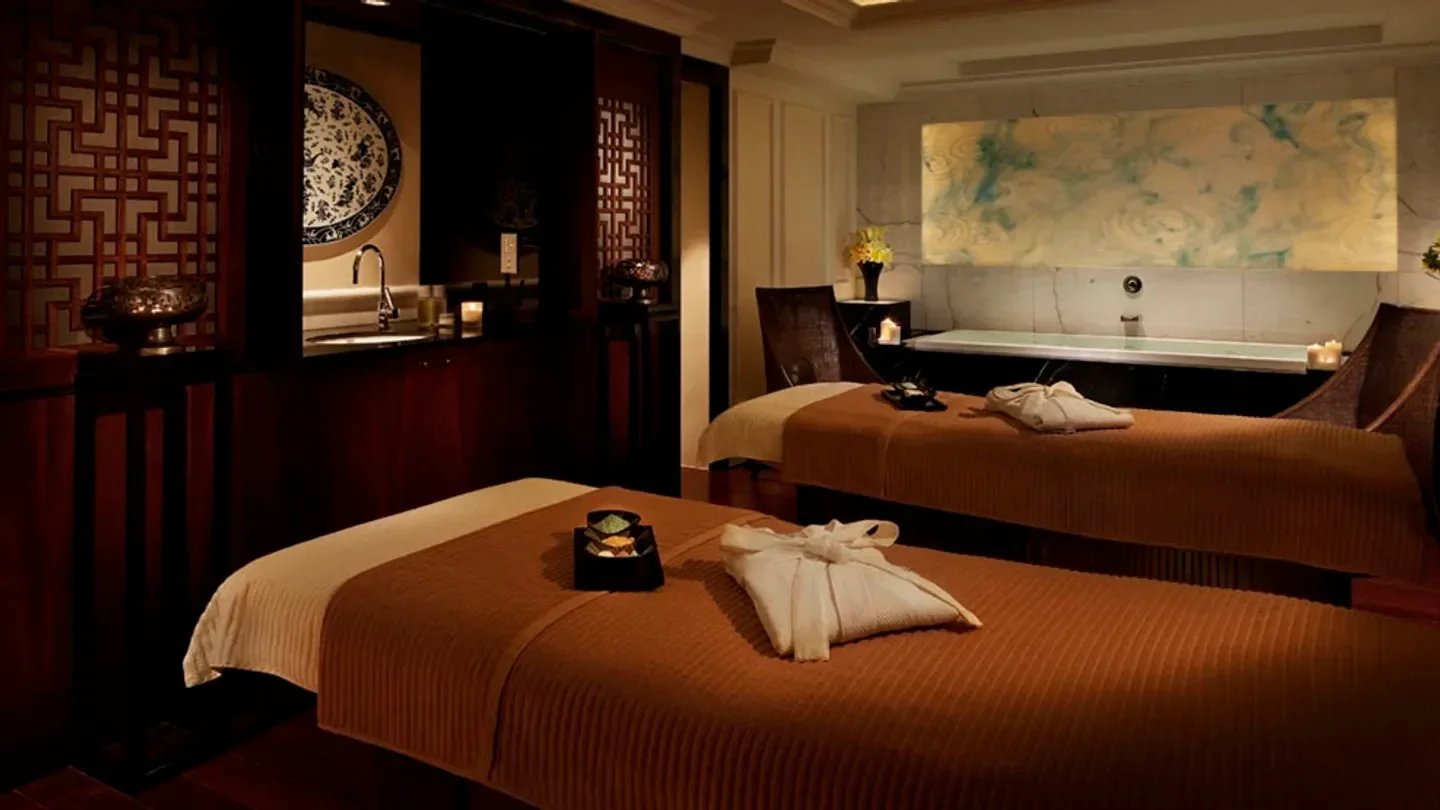 Relaxing spa room at The Peninsula Spa Shanghai, a tranquil oasis in Shanghai.
