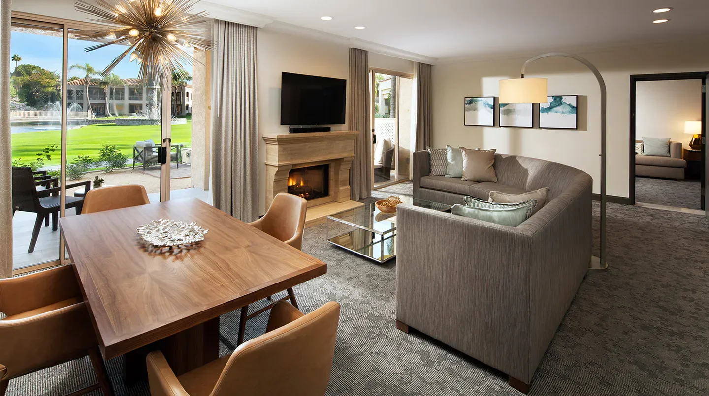 Luxury suite interior at The Phoenician, A Luxury Collection Resort, Scottsdale, with patio views.