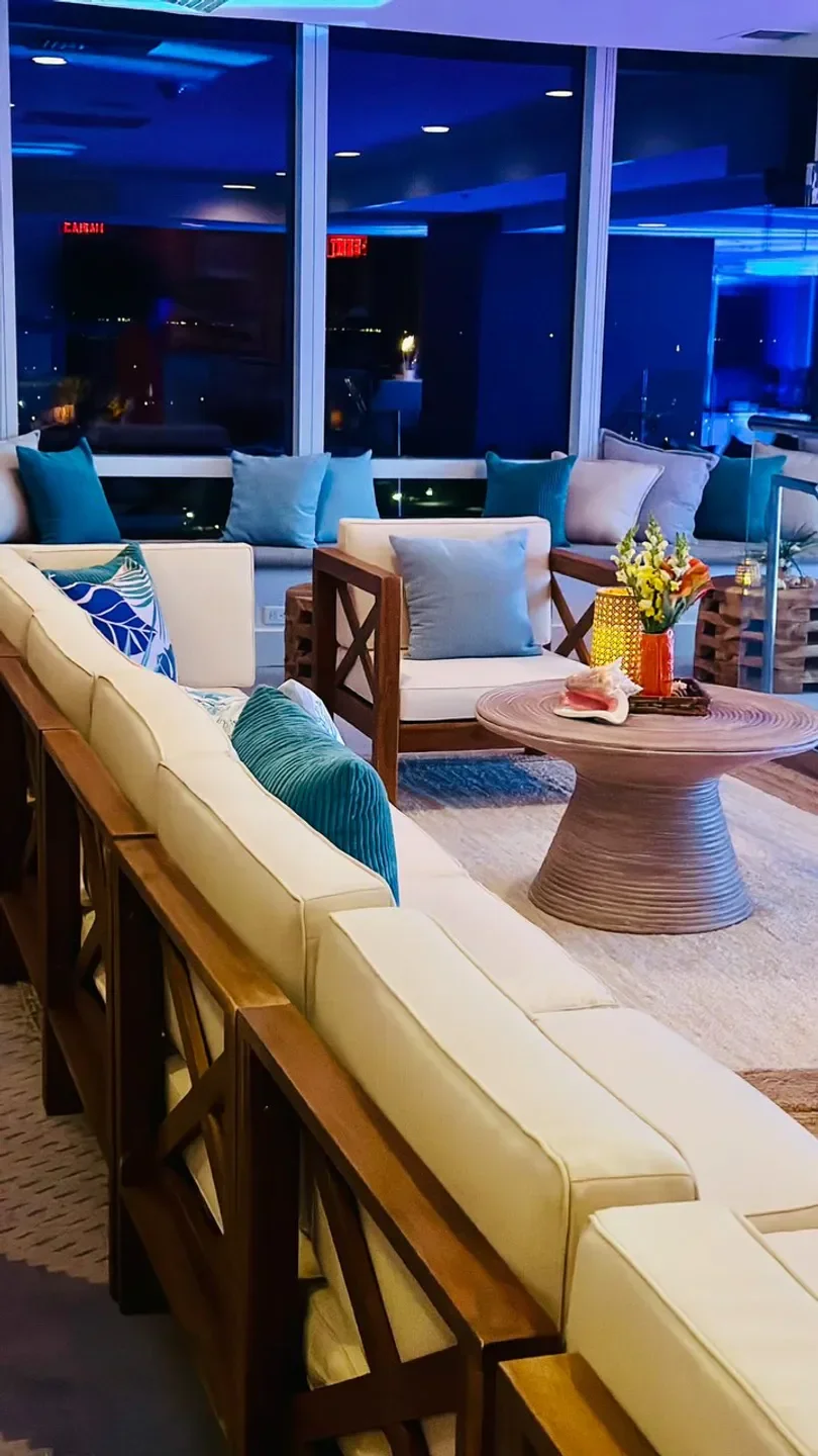 Cozy seating area at The Restaurant at Kanopi in the Hudson Valley with scenic views.