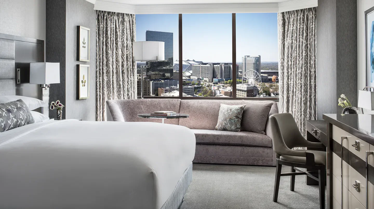 Luxury room at The Ritz-Carlton, Atlanta, featuring city views of Atlanta, Georgia.