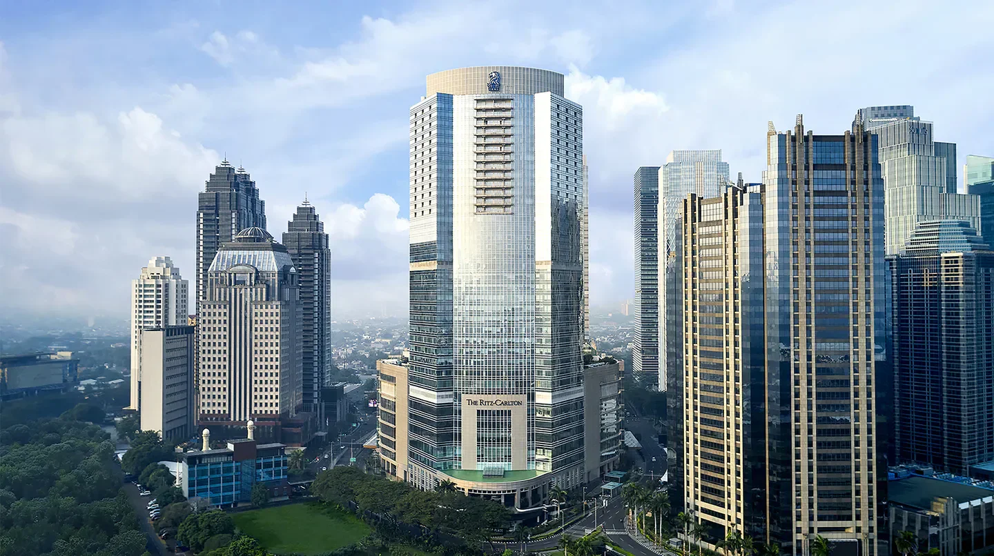 The Ritz-Carlton Jakarta, Pacific Place skyscraper in Jakarta, modern city view.