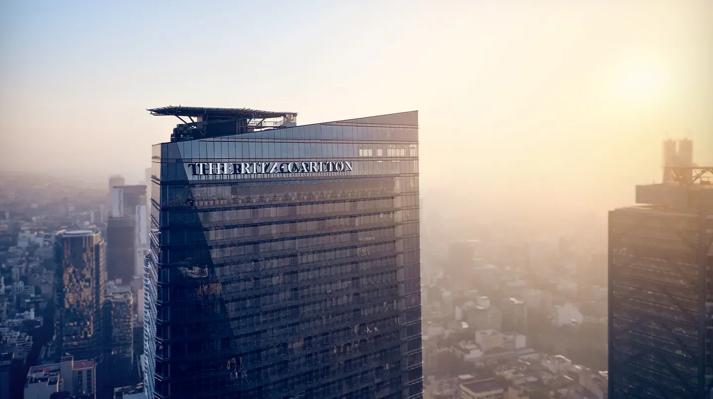The Ritz-Carlton, Mexico City, overlooking the skyline of Mexico City at sunset