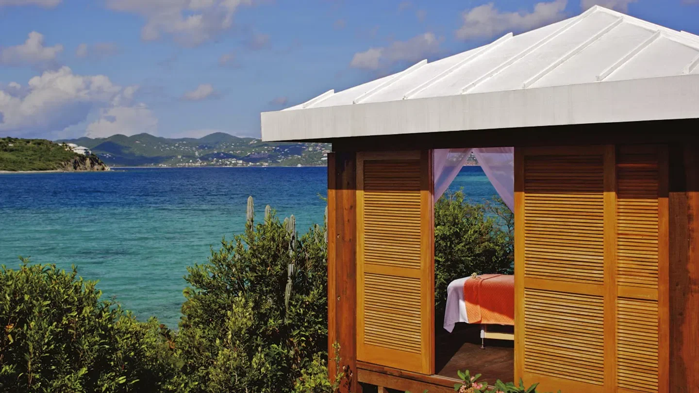 Spa treatment room at The Ritz-Carlton Spa, St. Thomas, overlooking the British Virgin Islands.