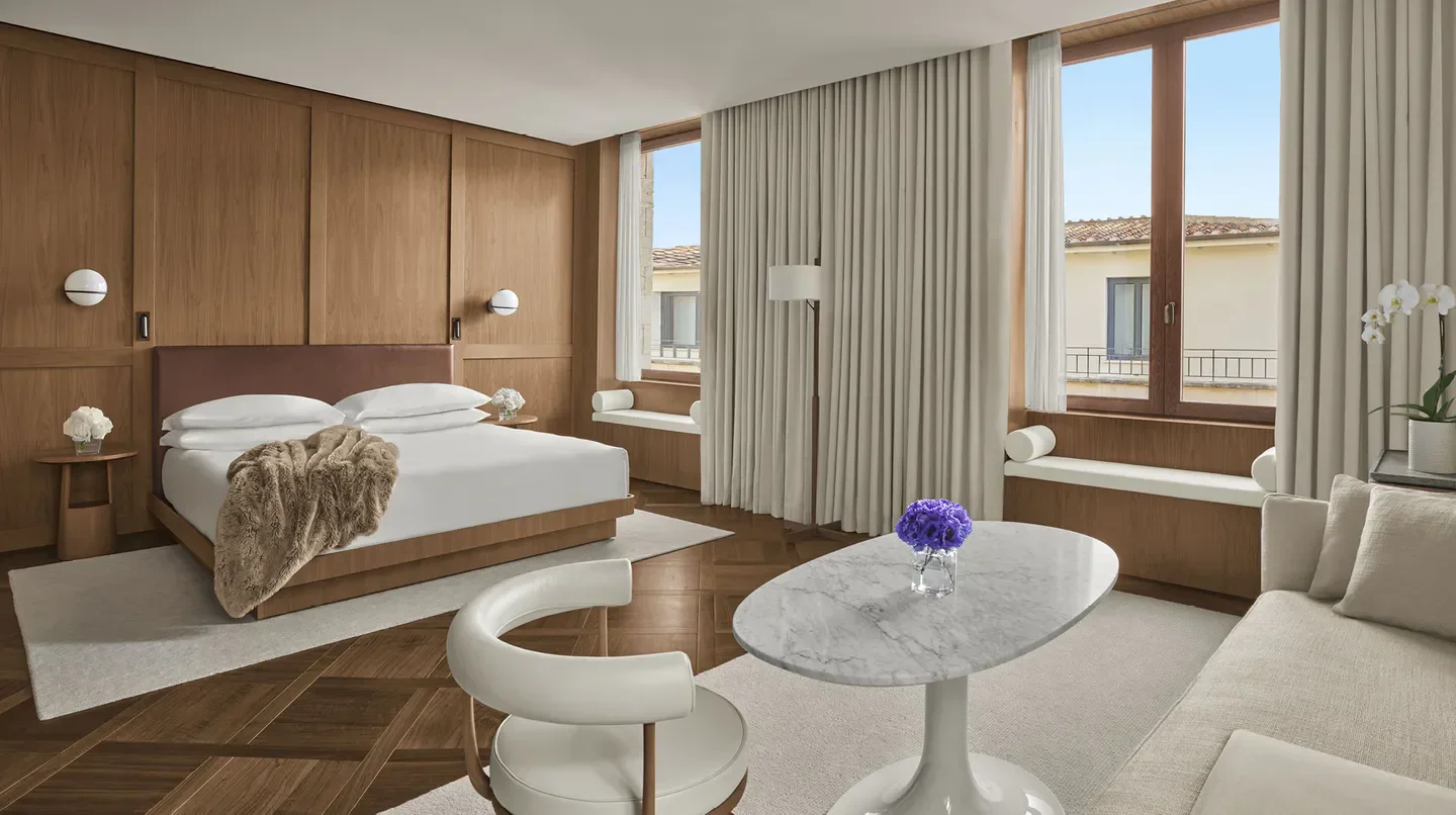 Elegant bedroom at The Rome EDITION hotel in Rome, featuring a stylish interior.