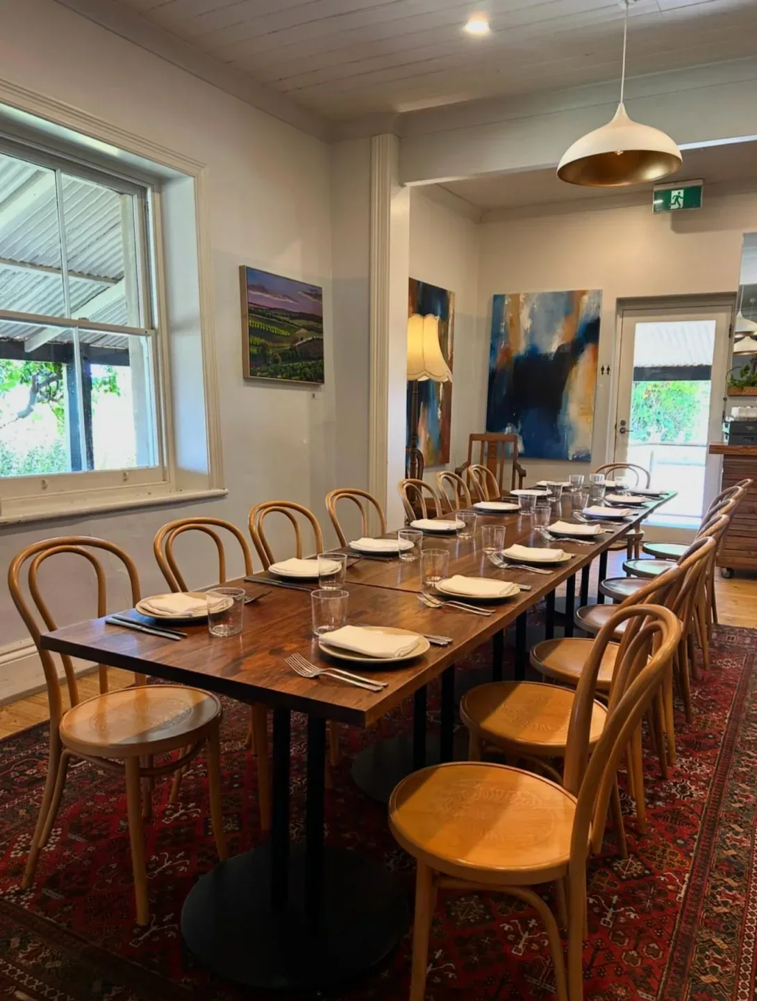 Dining room at The Salopian Inn in McLaren Vale and Fleurieu Coast, ready for service.