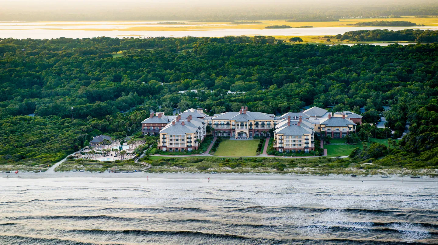 Aerial view of The Sanctuary at Kiawah Island Golf Resort in Charleston, South Carolina.