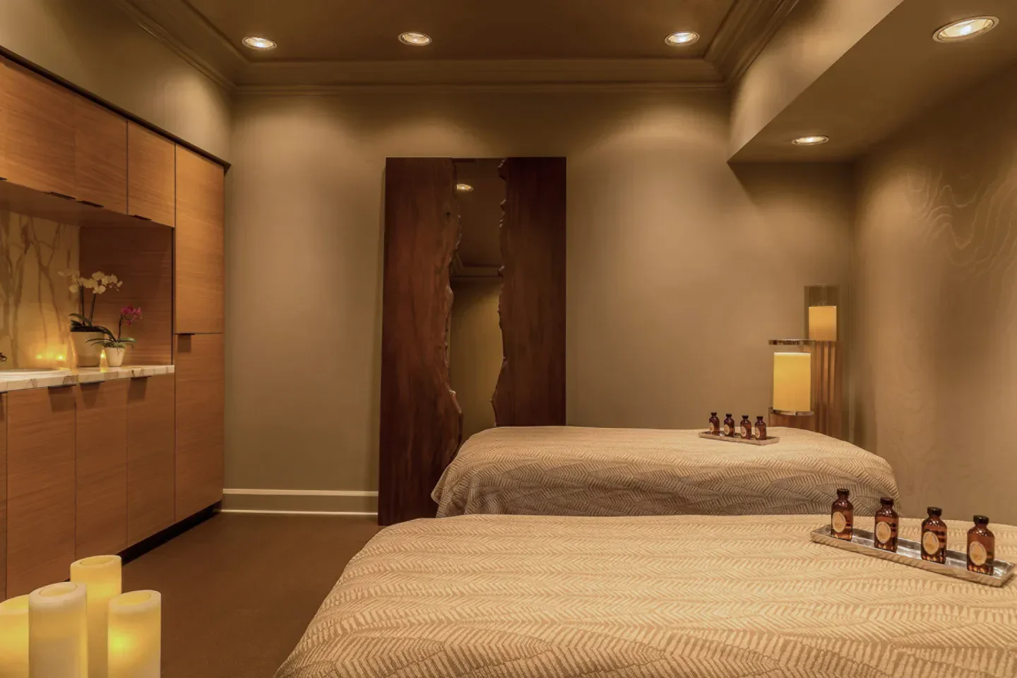 Relaxing spa treatment room at The Spa at Four Seasons Hotel Las Vegas, Las Vegas.