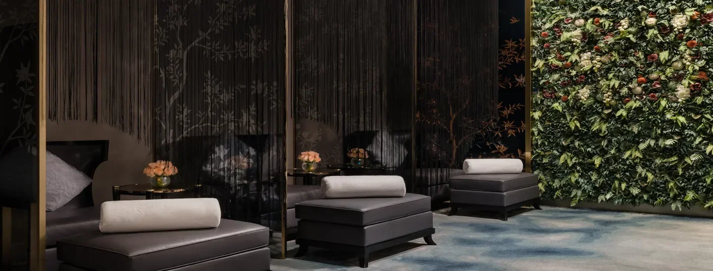 Relaxing spa interior at The Spa at Grand Lisboa in Macau, featuring floral decor