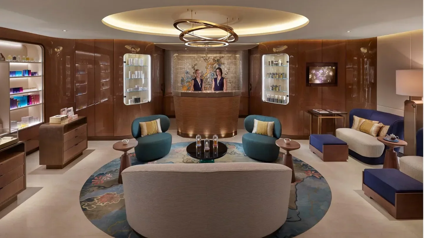 Reception area at The Spa at Mandarin Oriental, London, with elegant seating and decor