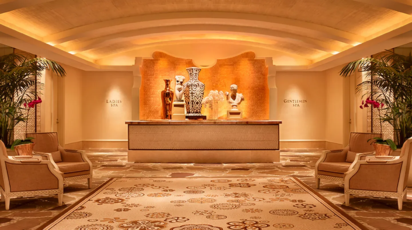 Entrance to The Spa at Wynn Las Vegas with elegant decor and seating in Las Vegas.