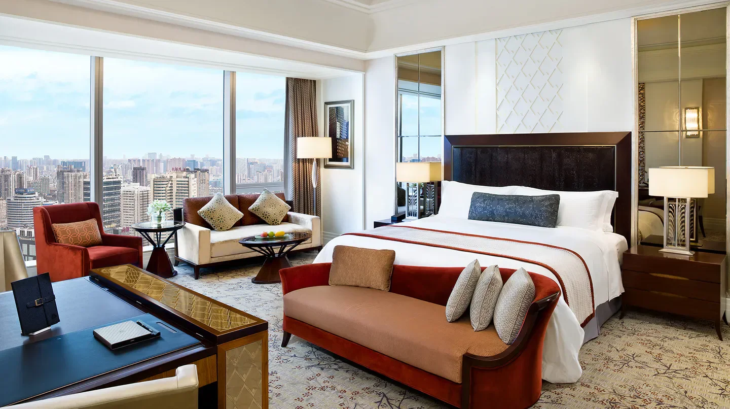 Luxury hotel room at The St. Regis Chengdu, featuring city views of Chengdu, China.